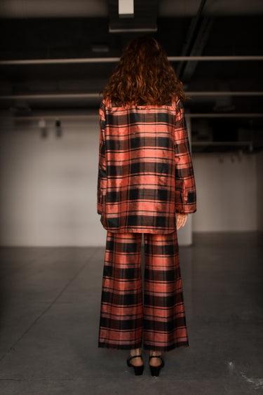 Ellie Silk Shantung Shirt - Salmon plaid