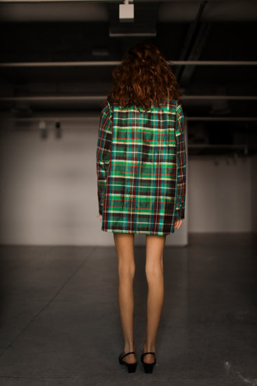 Ellie Silk Shantung Shirt - Dark plaid