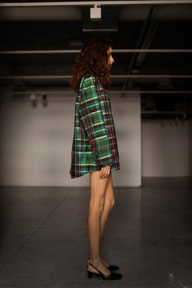 Ellie Silk Shantung Shirt - Dark plaid