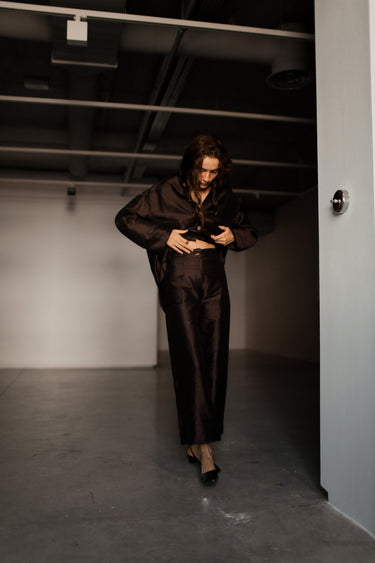 Ellie Silk Shantung Shirt - Chocolate