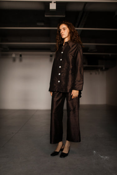 Ellie Silk Shantung Shirt - Chocolate