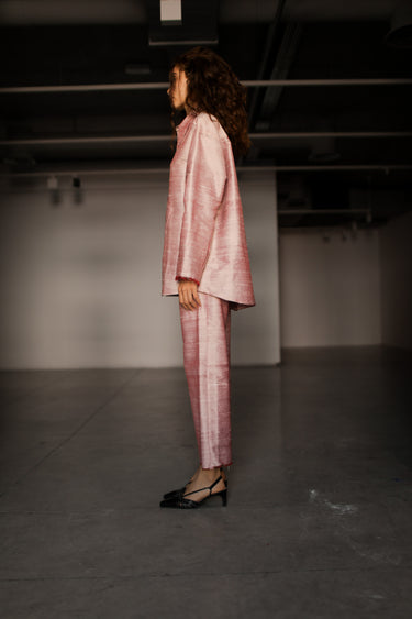 Ellie Silk Shantung Shirt - Rosewood