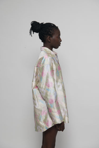 Ellie Silk Shantung Shirt - Green Ikat