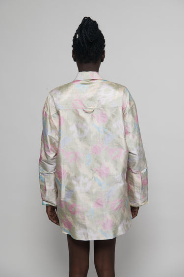 Ellie Silk Shantung Shirt - Green Ikat