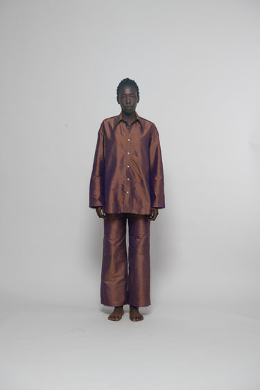 Ellie Silk Shantung Shirt - Earthy Brown