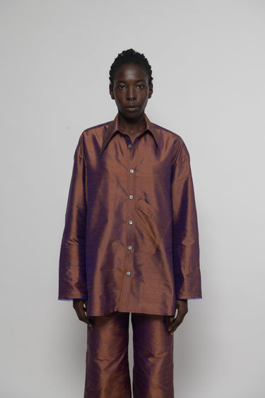 Ellie Silk Shantung Shirt - Earthy Brown
