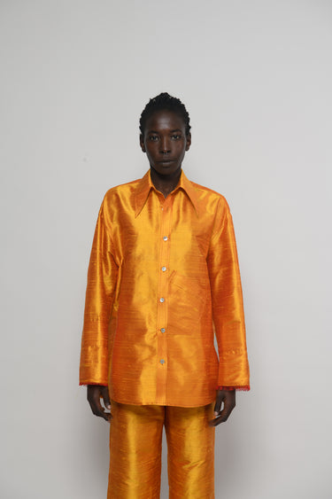 Ellie Silk Shantung Shirt - Sunlit Orange