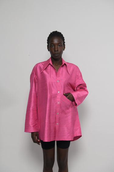 Ellie Silk Shantung Shirt - Barbie Pink