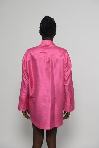 Ellie Silk Shantung Shirt - Barbie Pink