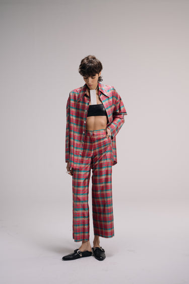 Ellie Silk Shantung Shirt - Pink check