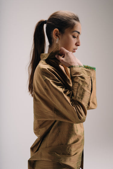 Ellie Silk Shantung Shirt - Sage Sand