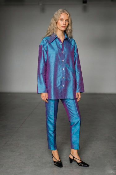 Ellie Silk Shantung Shirt - Electric Blush