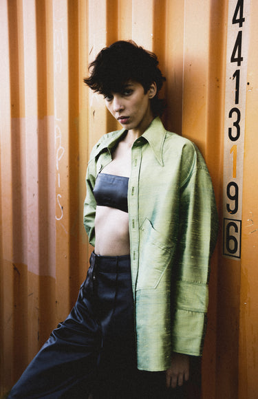 Ellie Silk Shantung Shirt - Blueish Green