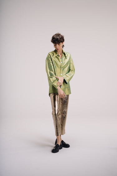 Ellie Silk Shantung Shirt - Blueish Green