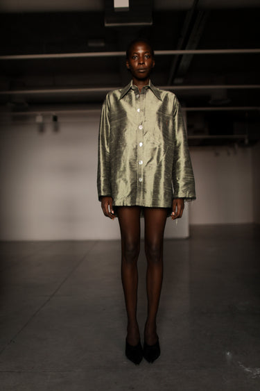 Ellie Silk Shantung Shirt - Sage Army
