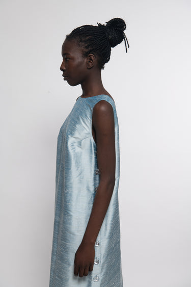 Sonia Silk Shantung Dress - Cinderella Blue