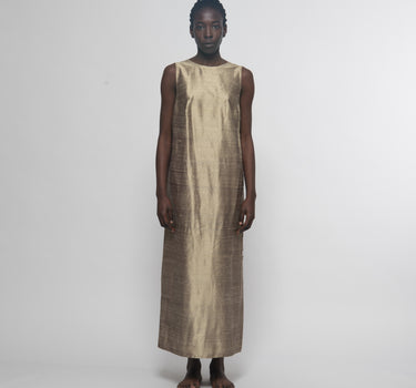 Sonia Silk Shantung Dress - Antique Gold