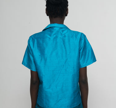 Sandra Shantung Silk Shirt - Blue Teal - SAMPLE