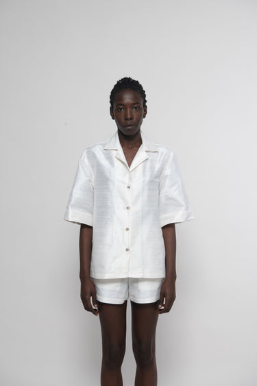 Sandra Silk Shantung Shirt - Ecru