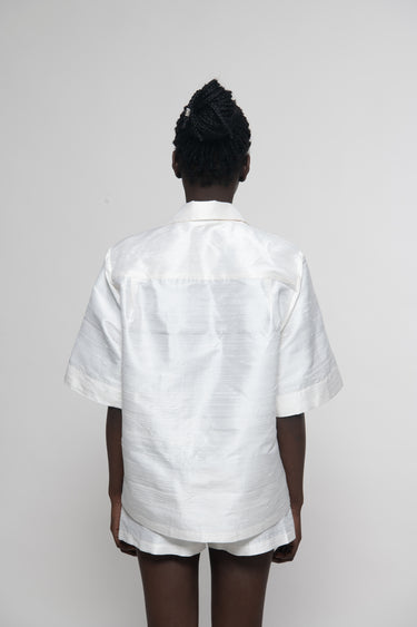 Sandra Silk Shantung Shirt - Ecru