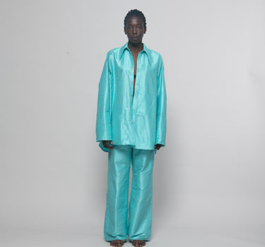 Ellie Silk Shantung Shirt - Aqua Turquoise