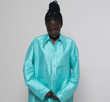 Ellie Silk Shantung Shirt - Aqua Turquoise