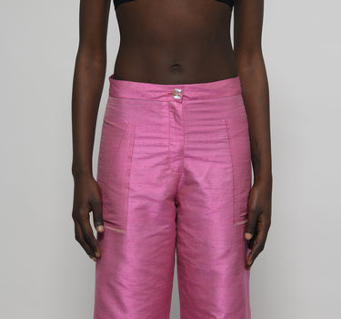 Ira Silk Shantung Pants - Barbie Pink