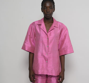 Sandra Silk Shantung Shirt - Barbie Pink