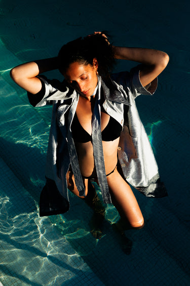 Elena Oversized Shantung Silk Shirt Dress - Pearl Grey