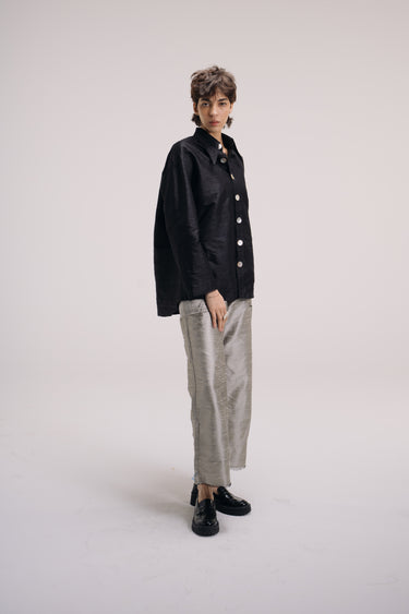 Ellie Silk Shantung Shirt - Black
