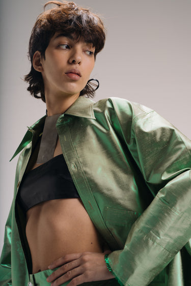 Ellie Silk Shantung Shirt - Shimmer Mint