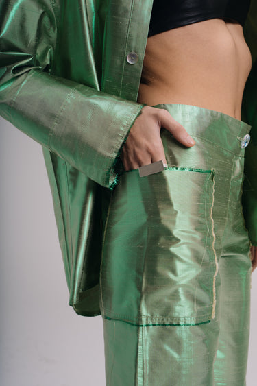 Ira Silk Shantung Pants - Shimmer Mint