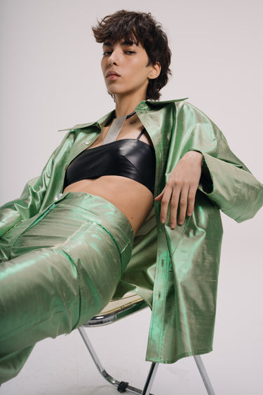 Ira Silk Shantung Pants - Shimmer Mint