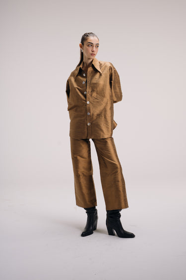 Ellie Silk Shantung Shirt - Bronze