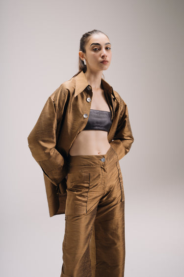 Ellie Silk Shantung Shirt - Bronze