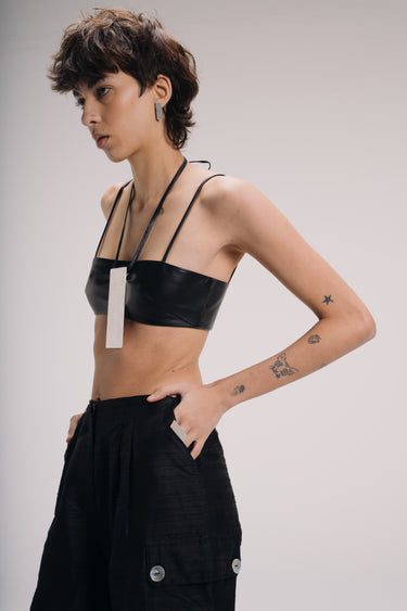 GWEN Shantung Silk Cargo Pants - Black