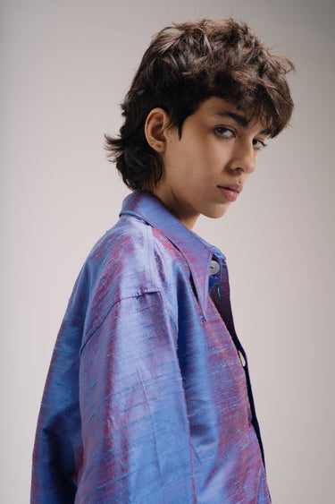 Ellie Silk Shantung Shirt - Petrol Ember