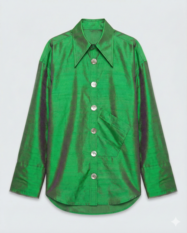 Ellie Silk Shantung Shirt - Meadow Green