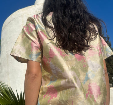 Sandra Shantung Silk Shirt - Beige Ikat - SAMPLE