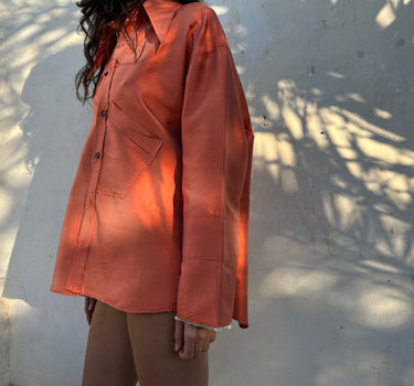 Ellie Silk Shantung Shirt - Orange - SAMPLE